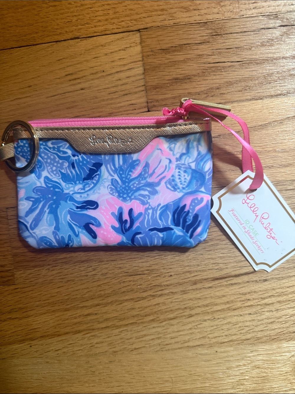 Lilly Pulitzer Pink and Blue Floral Wristlet Key Pouch